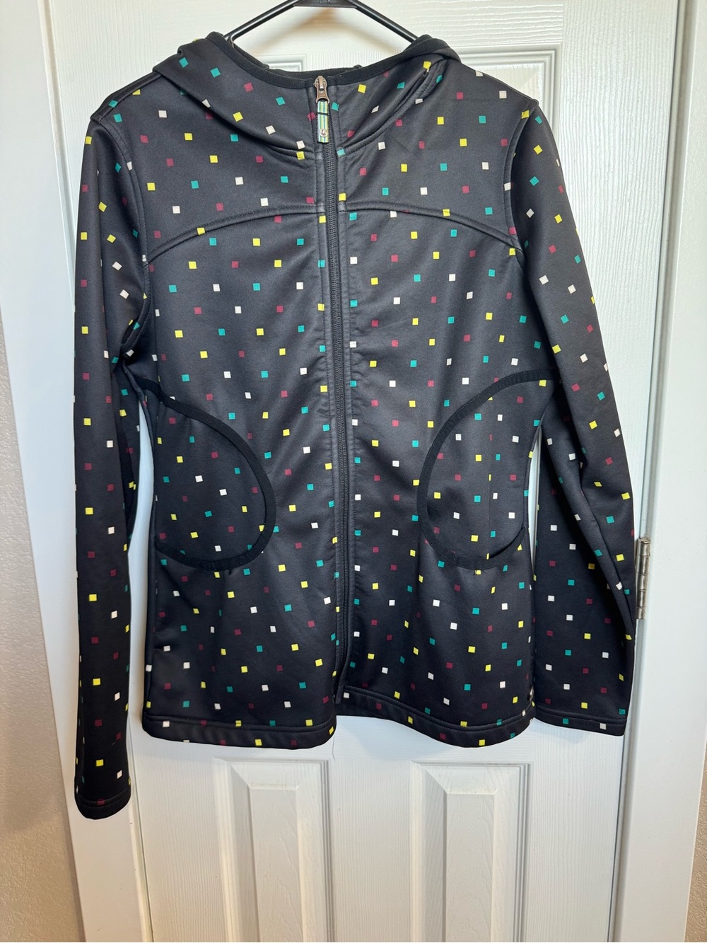 Burton Black Hooded Zip Jacket with Multicolor Square Print